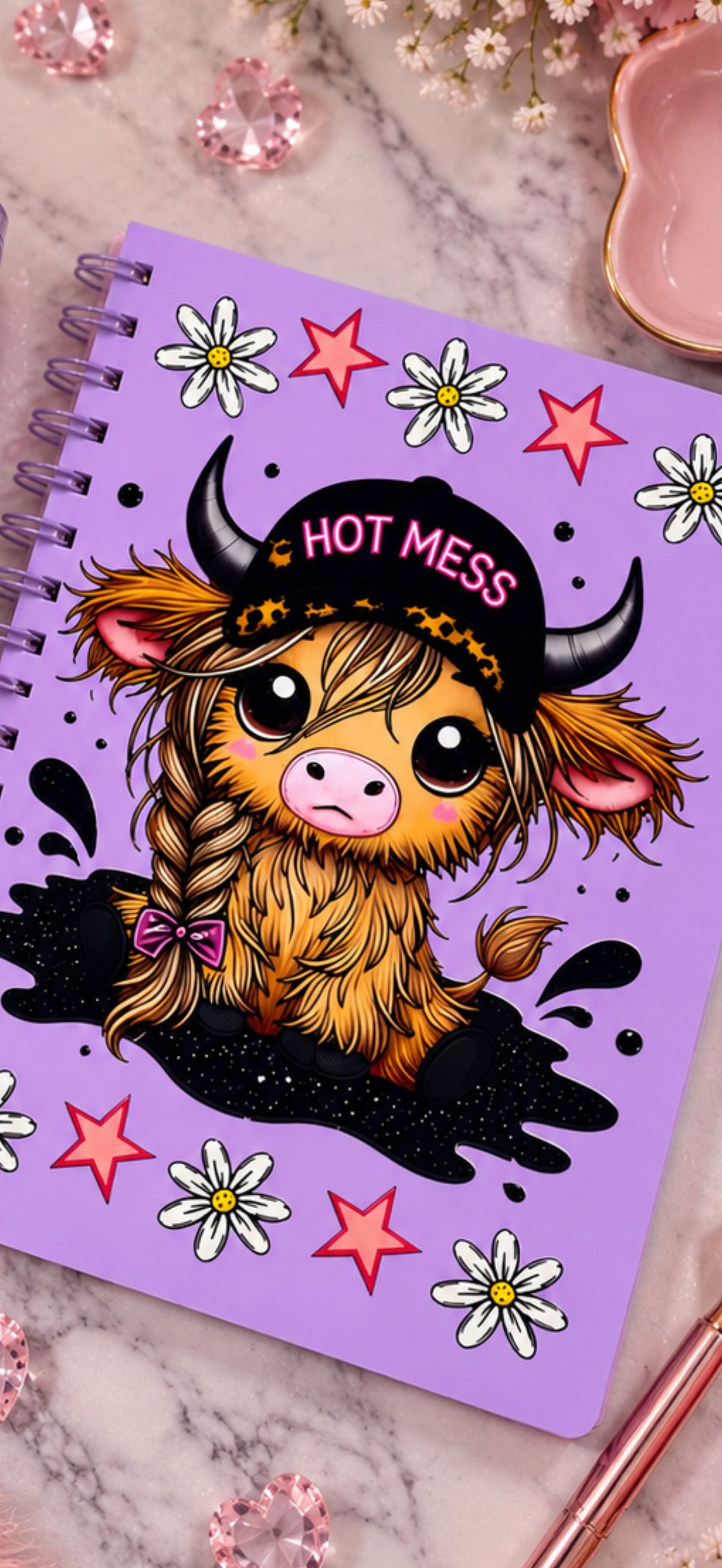 Hot Mess Highland Cow 16oz snowglobe Gift Set