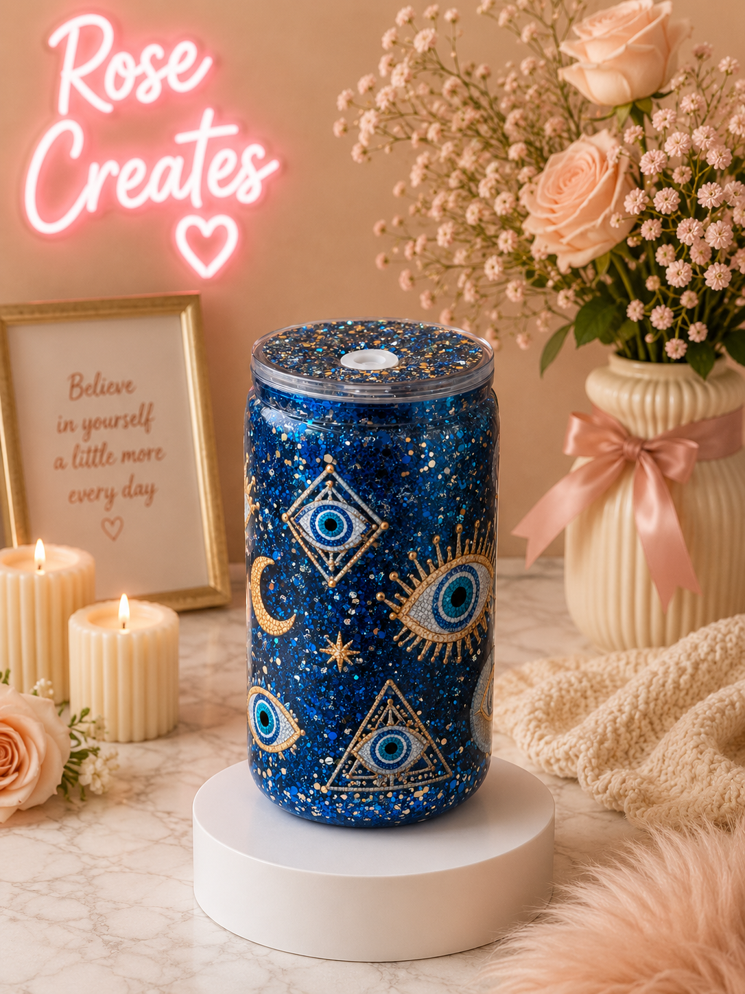 16oz Evil eye snowglobe tumbler