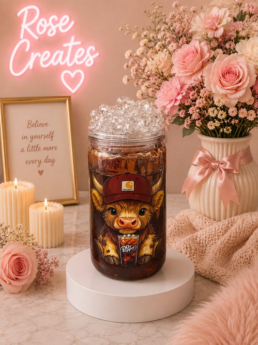 16oz Highland Cow Fizz Snowglobe Tumbler with iced lid