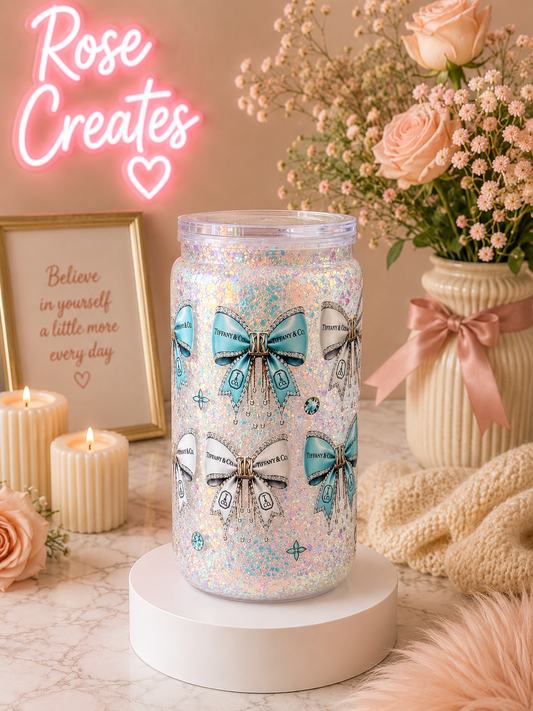 16oz Tiffany Bow Snowglobe Tumbler