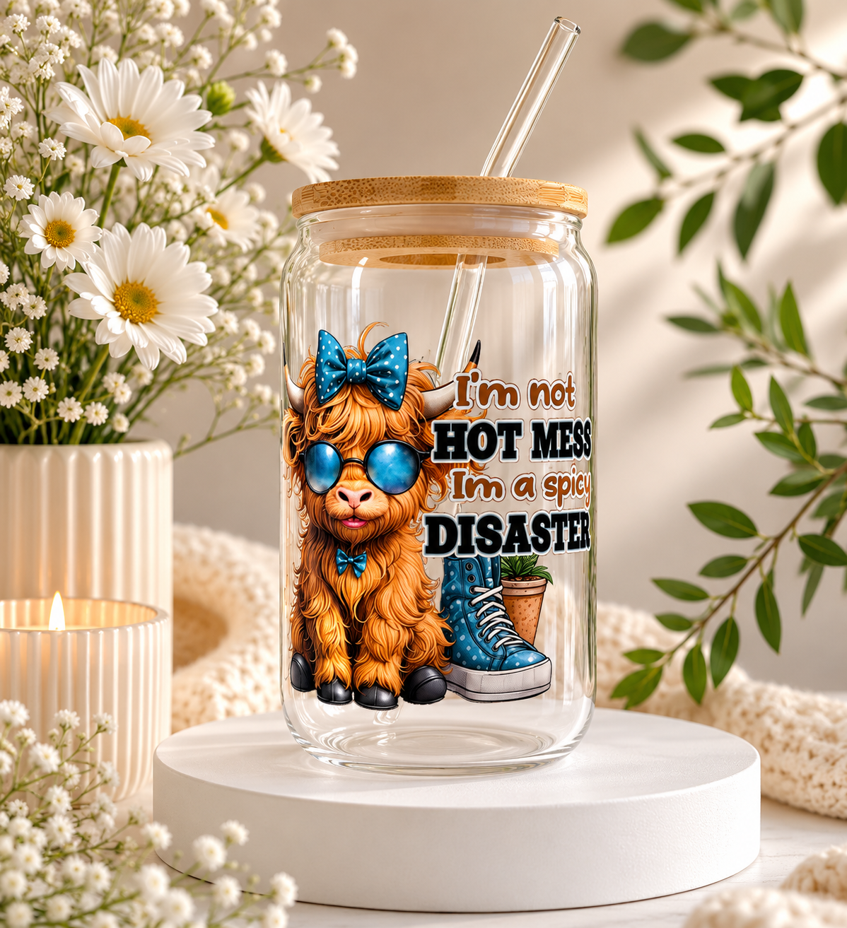 Hot mess 16oz Libby glass can cup