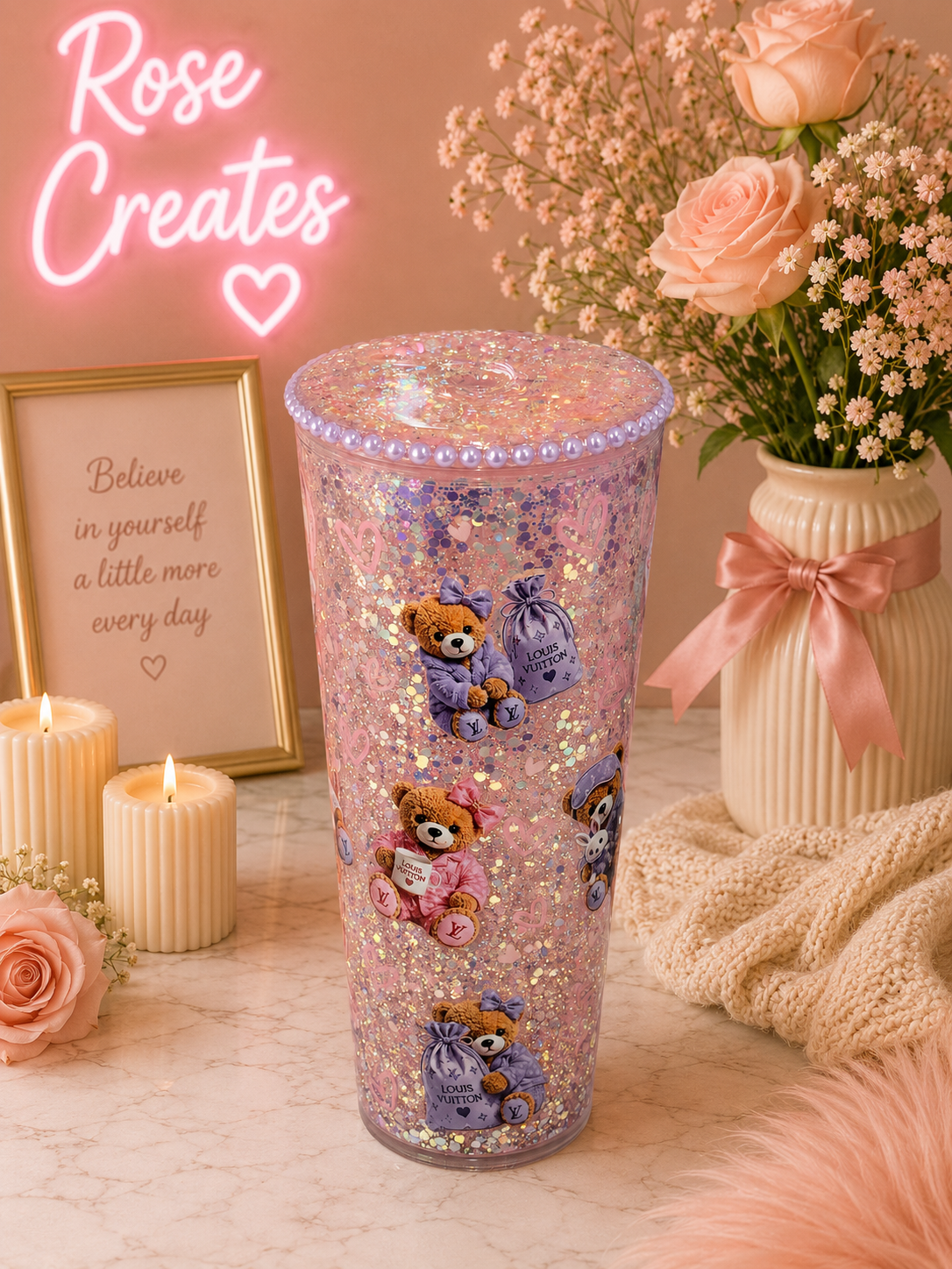24oz teddy bear snowglobe tumbler