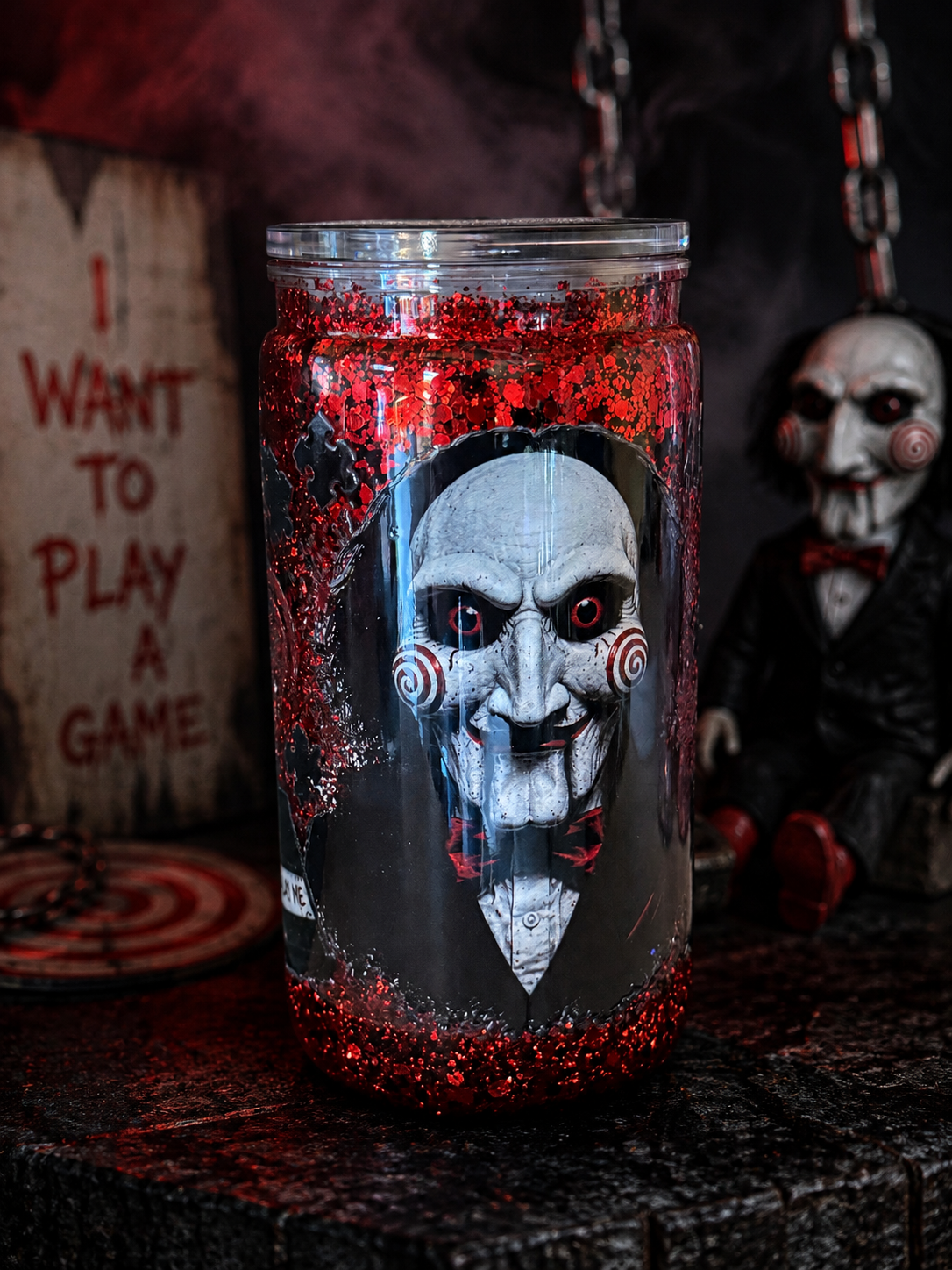 16oz I wanna play a game, snowglobe tumbler