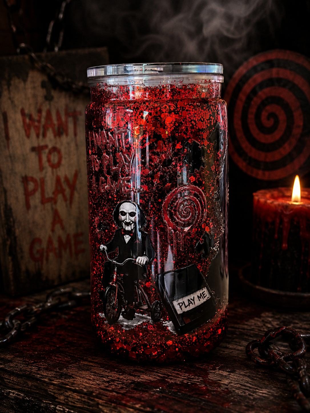 16oz I wanna play a game, snowglobe tumbler
