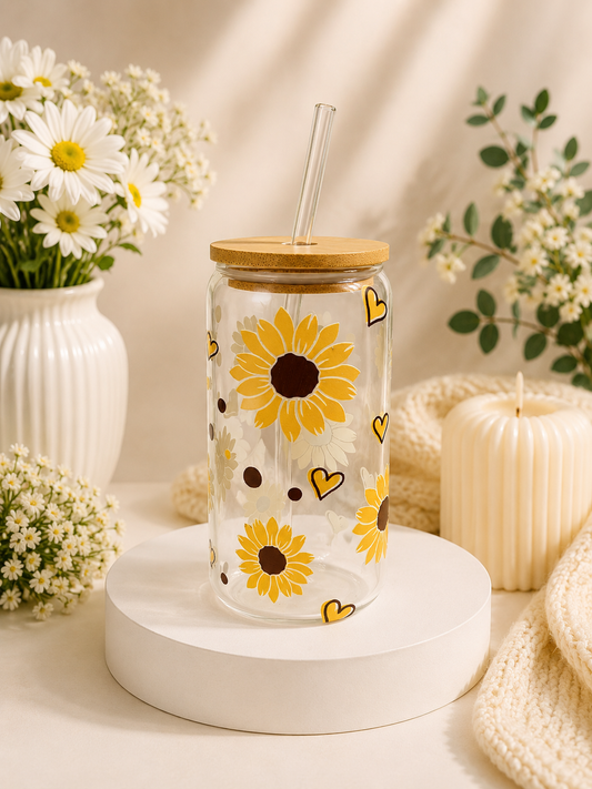 Sunflowers 16oz glass can cup